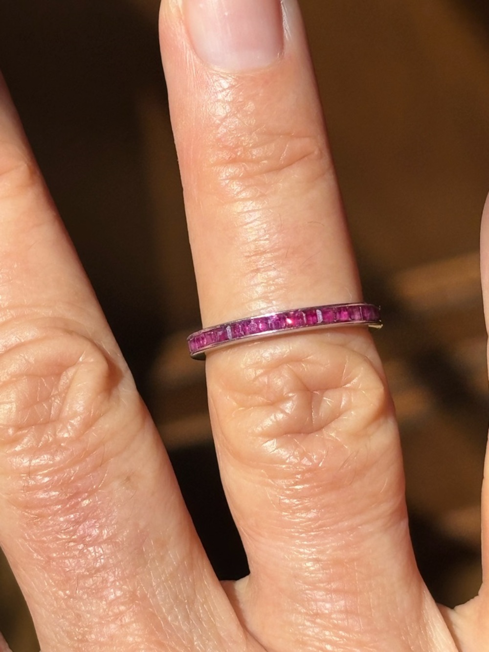 Ruby Baguette Channel-Set Full Eternity Stackable Ring 14K White Gold 2.3mm 6.25